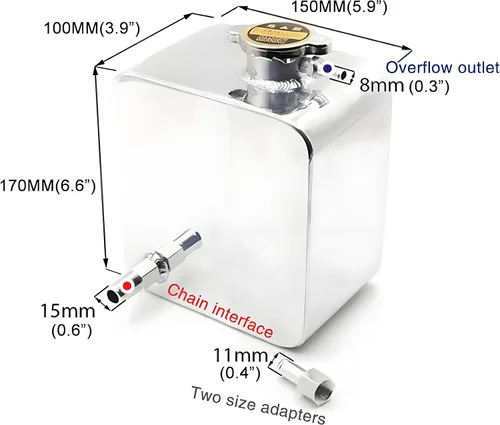 Miniatura 6 de RYANSTAR Universal 2.5L Depósito de agua refrigerante universal de expansión y desbordamiento, kit completo de cabezal de aluminio de aleación