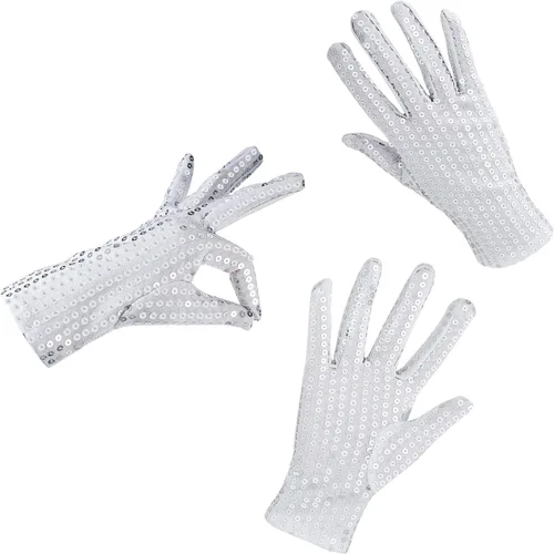 Miniatura 3 de SATINIOR 3 pares de guantes de lentejuelas plateadas, guantes de malla con purpurina, guantes de baile de lentejuelas para vestido, accesorio