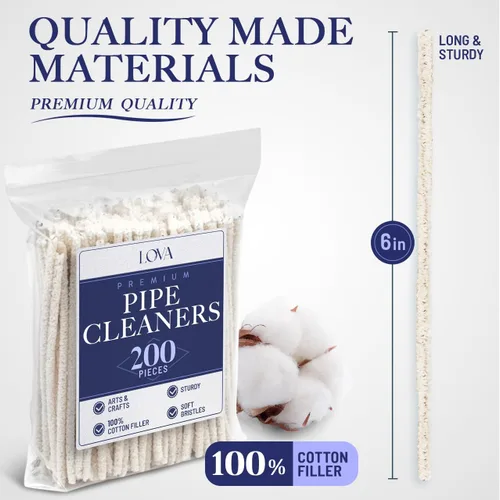 Miniatura 3 de LOVA Limpiadores de pipas de tabaco de cerdas suaves, 200 cepillos de limpieza de tallo de algodón 100% de 6 pulgadas con alambre flexible