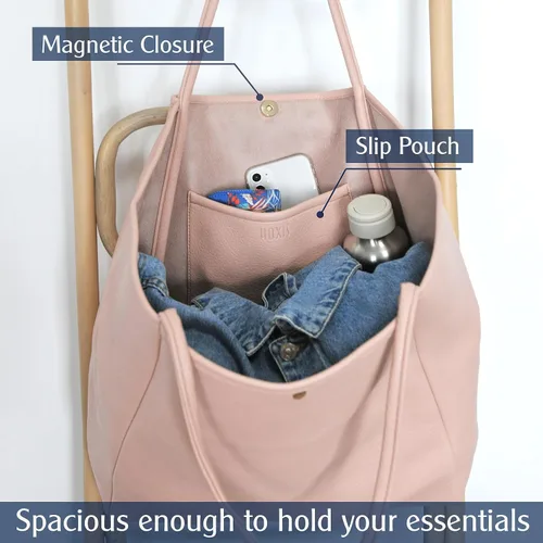 Miniatura 37 de HOXIS Bolso de mano de cuero PU de gran tamaño para mujer, bolso de fin de semana, bolso de viaje