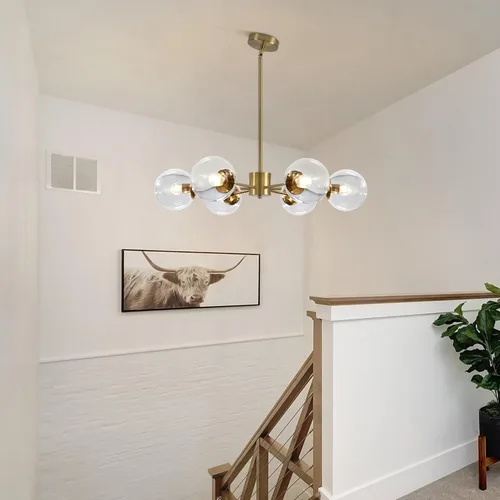 Miniatura 7 de KCO Lighting Modern - Lámpara de araña Sputnik de 6 luces con globo de vidrio transparente, lámpara colgante de techo ajustable de mediados de 6