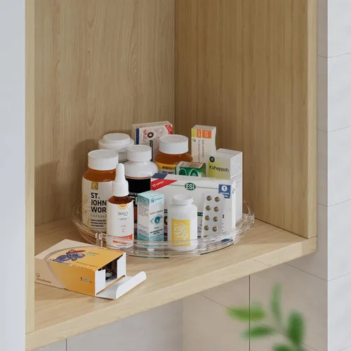 Miniatura 6 de LAMU Paquete de 4 Organizadores Lazy Susan de 9.25 pulgadas, Plataforma Giratoria Lazy Susan Transparente para Gabinete, Refrigerador, Superficie