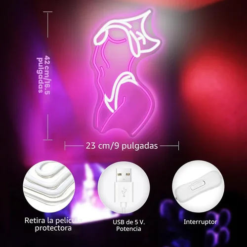 Miniatura 4 de Letreros de neón de mujer para decoración de pared, letreros de neón en rosa y blanco con luz LED para decoración de habitación estilo preppy, A-Dama