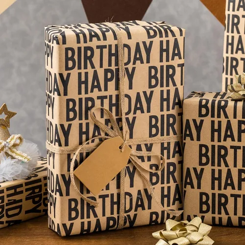 Miniatura 6 de MAYPLUSS Rollo de papel de regalo de feliz cumpleaños de los SS, envoltura de regalo de Kraft vintage Papel de regalo de 17 pulgadas x 33 pies