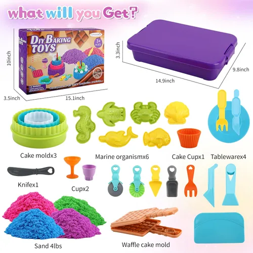 Miniatura 3 de YIDESTARS Kit de juego sensorial: juguete de arte de arena y helado, 4 libras de arena colorida, moldes, herramientas, caja de arena con tapa