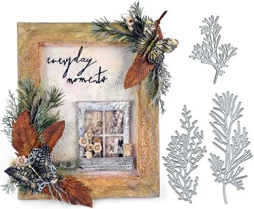 Miniatura 4 de Troqueles de Navidad para hacer tarjetas de álbumes de recortes, troqueles de corte de metal con aguja de pino, hojas de árbol de Navidad, troqueles