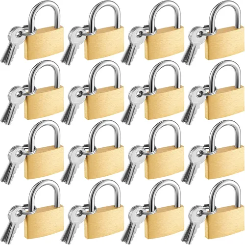 Miniatura 8 de Kenning 16 candados de latón macizo de 0.98 pulgadas con llave resistente a la intemperie, cerraduras de equipaje, cerradura de maleta, cuerpo ancho