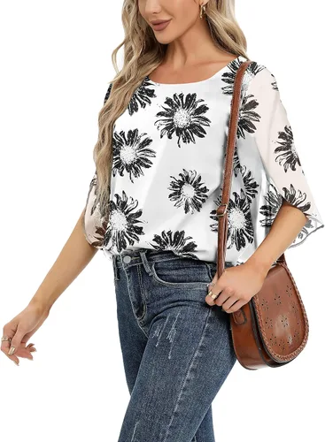 Miniatura 6 de Blusa de gasa de verano para mujer, estilo casual, manga 34, holgada, de malla, para mujer