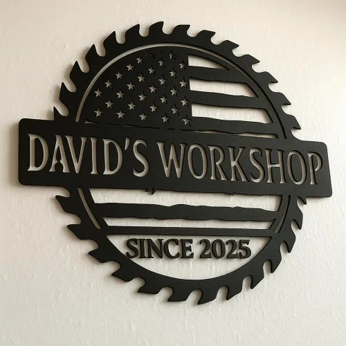 Placa de Taller Personalizada de Bandera Americana de Metal, Regalo para Papá, Arte de Pared para Garaje, Placa de Taller de Papá, Nombre Diseño 4