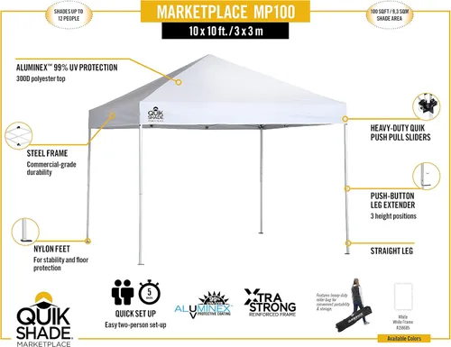 Miniatura 3 de Quik Shade Marketplace MP100 - Toldo instantáneo de 10 x 10 pies, color blanco