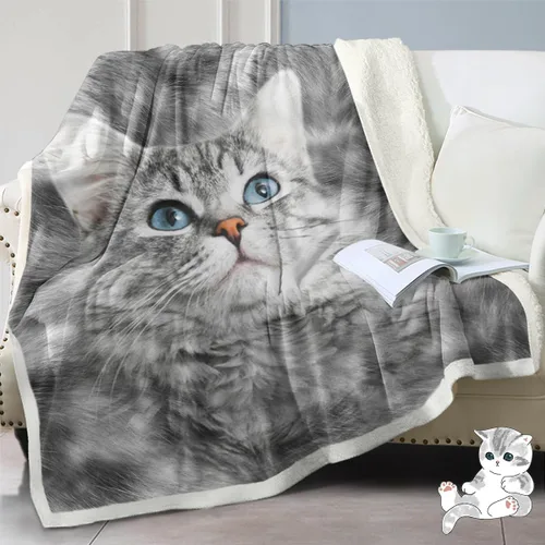 Miniatura 11 de Manta mullida de gato para mujer, manta acogedora de sherpa y gatos, lindas mantas suaves para personas amantes de los gatos, manta de felpa Kawaii