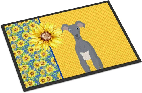 Miniatura 222 de Caroline's Treasures WDK5313MAT Airedale Terrier - Tapete para puerta delantera de 18 x 27 pulgadas, diseño de girasoles de verano, para entrada