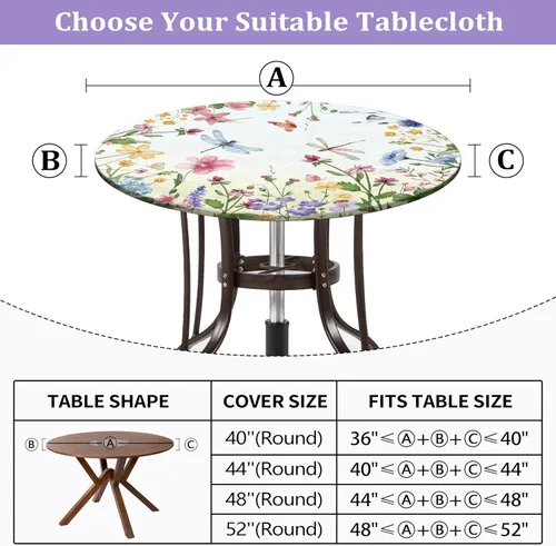 Miniatura 2 de Mantel redondo ajustable floral de primavera y verano con mantel elástico impermeable para exteriores, cubierta de mesa lavable para interiores