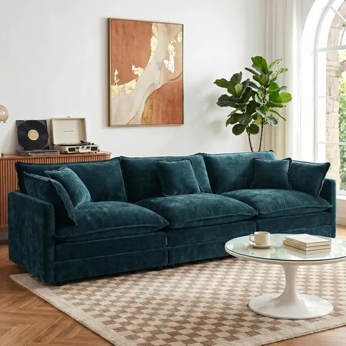 Miniatura 37 de GNIXUU 76" Modular Sectional Sofa, Beige Loveseat Sofa Cloud 2 Seater Couch, Comfy Chenille Love Seats 25" Deep Seat with 2 Pillows for Small Spaces