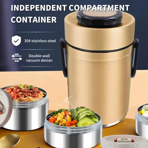Miniatura 7 de Termo mejorado de 67 onzas para comida caliente, termo apilable de 3 capas, tarro de sopa con bolsa aislante, ideal para oficina, comidas al aire 67