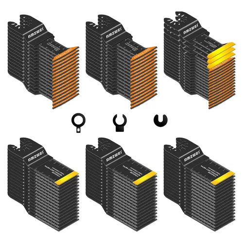 AMZWEI 100 cuchillas oscilantes de titanio para herramientas, hojas de sierra profesionales de borde curvo, corte de metal, madera y plástico, 4