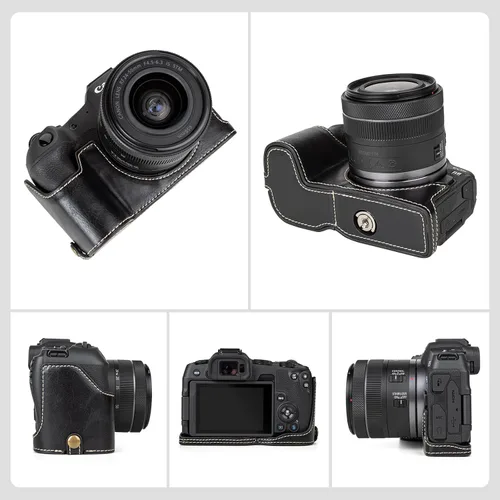 Miniatura 8 de MUZIRI KINOKOO Funda para cámara Canon EOS R8/RP DSLR, estilo retro funda protectora de piel sintética con agarre de mano y diseño inferior de Negro