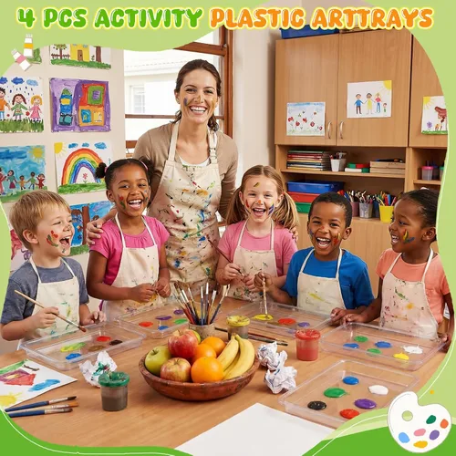 Miniatura 5 de Remerry 4 bandejas de arte de plástico apilables para manualidades, bandeja de arena para el aula, organizador de pintura sensorial para niños