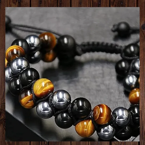 Miniatura 2 de Treatment Crystal Tiger Eye Black Obsidian Hematite 8 Mm Stone Beads Good Luck Triple Protection Bracelet For Men Ladies