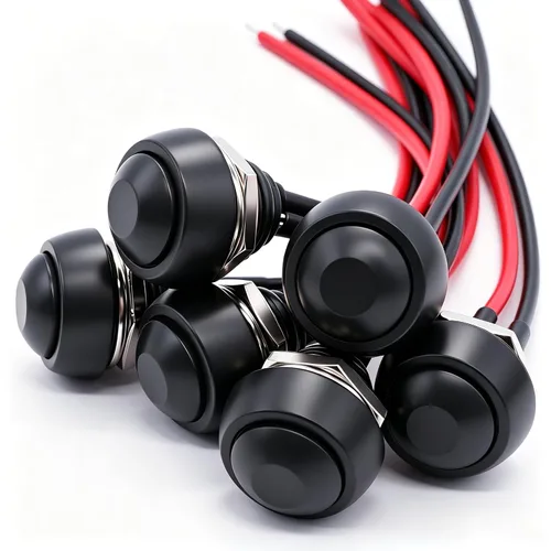 Twidec /6 unids interruptor de botón momentáneo de 0.472 in agujero de montaje de 1/2 "encendido apagado mini redondo impermeable negro con cables