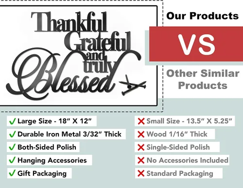 Miniatura 6 de Vivegate Decoración de pared con texto en inglés «Thankful Grateful Blessed» – Home Thankful Iron Wall Decor Blessed Letreros de pared