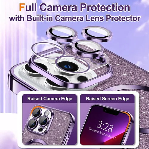 Miniatura 3 de Hython Funda para iPhone 13 Pro Max con purpurina, fundas magnéticas transparentes para teléfono con protector de lente de cámara