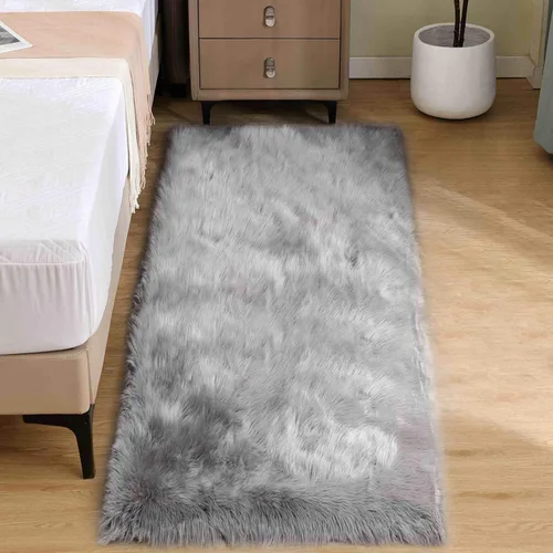 Miniatura 55 de Goolela Alfombra esponjosa de piel sintética de oveja sintética de 4 x 6 pies, color gris, para dormitorio, mesita de noche, alfombra suave de felpa