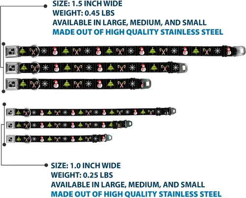 Miniatura 3 de Buckle-Down Collar de perro con bloques de Navidad de 9 a 15 pulgadas, color negro/blanco/multicolor, pequeño