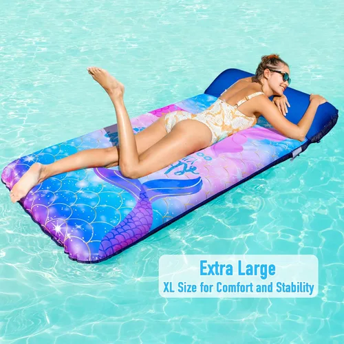 Miniatura 3 de Flotadores de piscina de gran tamaño para adultos, 72 x 38 pulgadas, flotador de piscina cubierto de tela extra grande con reposacabezas, flotadores