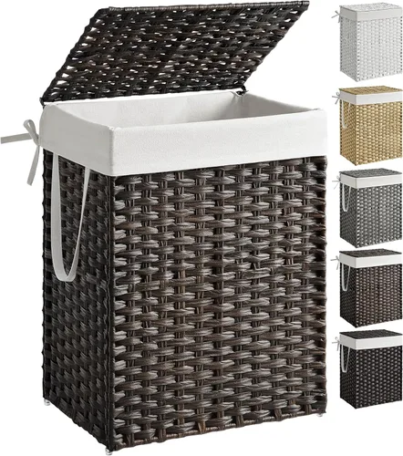 Miniatura 26 de SONGMICS Canasta de lavandería con tapa, cesto de ropa de 23.8 galones (90 L) de ratán sintético con tapa y asas, plegable, forro extraíble