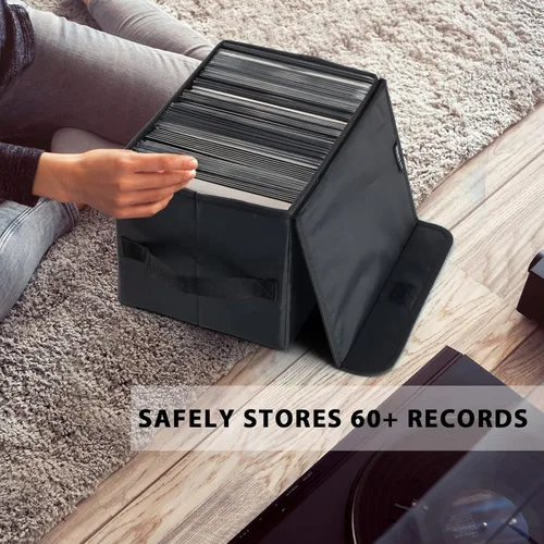 Miniatura 5 de Caja de almacenamiento de discos de vinilo UENTIP - Caja LP de 7 pulgadas, capacidad para 60 discos - Paquete de 1 - 11x7.67x7.67 pulgadas - Negro