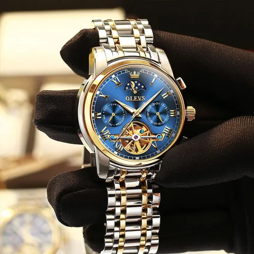 Miniatura 3 de OLEVS - Reloj mecánico automático Tourbillon Slef-Wind lujoso de acero inoxidable resistente al agua luminoso y con fecha