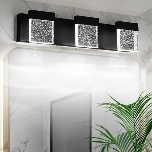 Miniatura 12 de Lámpara de tocador de baño de 30.5 pulgadas con 4 burbujas, color negro, lámpara LED sobre espejo, moderna, 6000 K