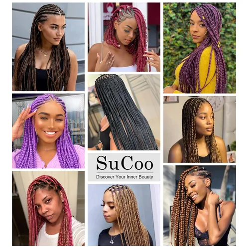 Miniatura 5 de SuCoo Extensiones de cabello trenzado Jumbo de fibra de alta temperatura, trenzas de ganchillo de 24 pulgadas, 3 unids/lote (negro)