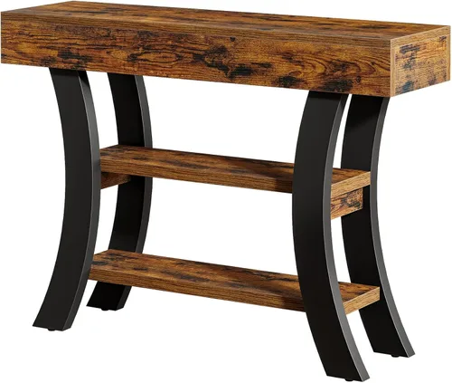 Miniatura 9 de Tribesigns Mesa consola pequeña de 41 pulgadas para entrada, mesa de sofá rústica estrecha de 3 niveles con estantes de almacenamiento y marco