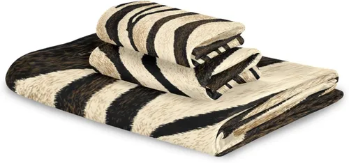 Miniatura 8 de susiyo Juego de toallas de baño de 3 piezas, suaves y altamente absorbentes, con estampado de tigre, a rayas, de piel de animal, toallas de calidad