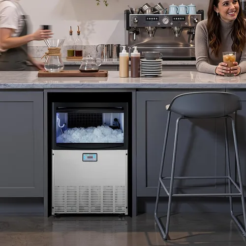 Miniatura 8 de VEVOR Máquina comercial para hacer hielo, 200 libras/24 horas con capacidad de almacenamiento de 50 libras, integrada/independiente/debajo