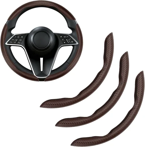 Miniatura 17 de Funda para volante de fibra de carbono, juego de 2 piezas antideslizante con agarre cómodo, diseño de mariposa segmentada, fácil instalación a