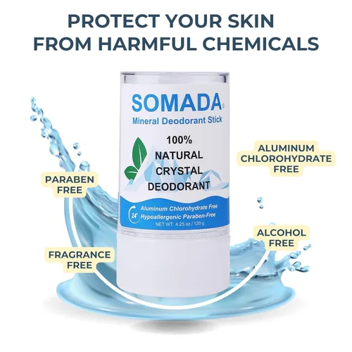 Miniatura 6 de SOMADA Desodorante de cristal natural para mujeres y hombres, desodorante sin perfume sin aluminio, sin alcohol ni parabenos, Salt Stone Rock, barra