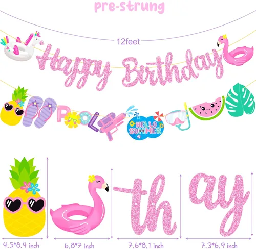 Miniatura 5 de Pancartas de fiesta de cumpleaños para piscina, 2 unidades, pancartas recortadas para fiesta de piscina, decoraciones de fiesta de piscina