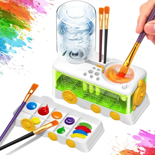 Miniatura 9 de Herramienta limpiadora de pinceles de pintura con bandeja de pintura, suministros de pintura, circulación de agua y soporte para pinceles