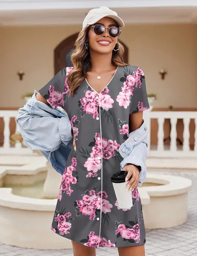 Miniatura 2 de Ekouaer Camisón de manga corta con botones para mujer, camisón suave con cuello en V