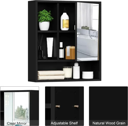Miniatura 5 de ChooChoo Armario con espejo de pared para baño, botiquín con puerta única y estante ajustable, gabinete de almacenamiento para ahorrar espacio sobre