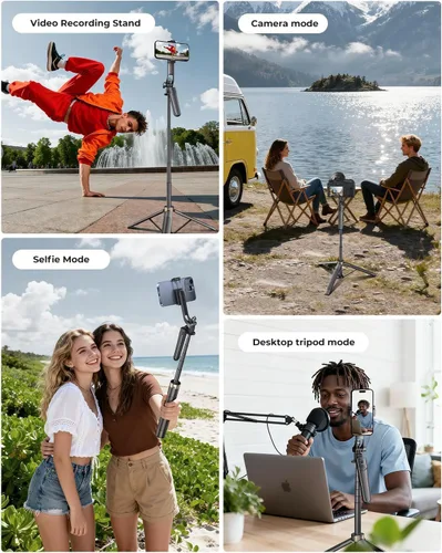 Miniatura 7 de Trípode de teléfono de 72 pulgadas, trípode para iPhone con control remoto inalámbrico, palo selfie portátil para iPhone, transmisión en vivo, Negro