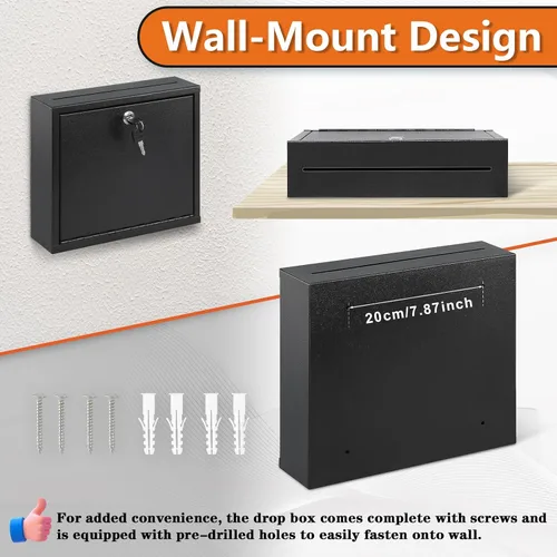 Miniatura 6 de KYODOLED Buzón de sugerencias con cerradura y ranura, pequeño buzón montado en la pared para oficina, caja para depositar llaves con 50 tarjetas