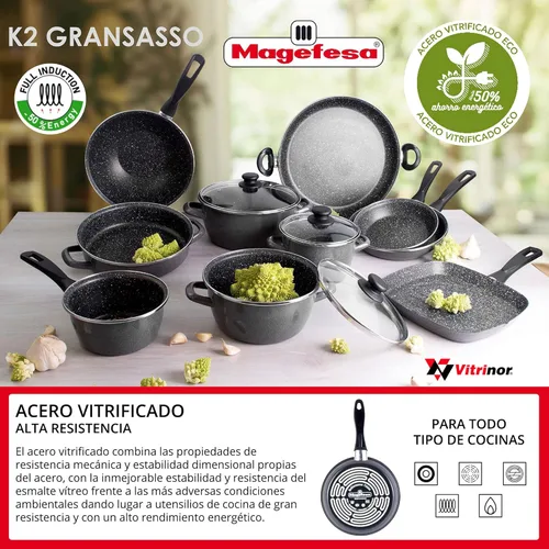 Miniatura 5 de San Ignacio MAGEFESA K2 Gransasso - Juego de 8 utensilios de cocina de acero inoxidable con sartén (18/20/9.4 in)