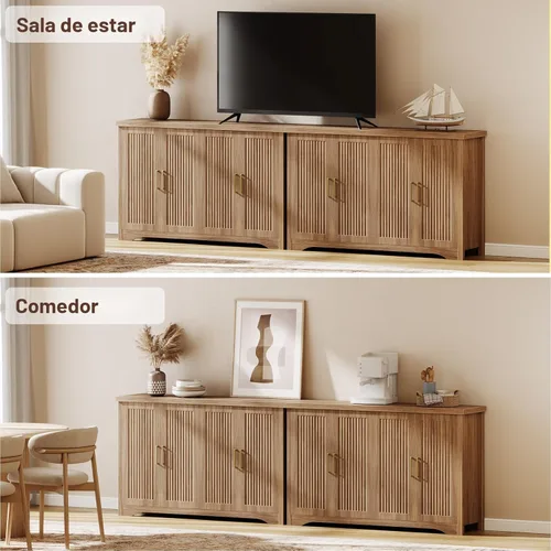 Miniatura 6 de Memobarco Aparador Acanalado con Almacenamiento, Credenza Moderna con 4 Puertas y Estantes Ajustables, Consola de Mesa de Bar de Café de Madera