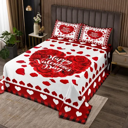Juego de ropa de cama de regalo para el día de San Valentín, tamaño individual, diseño de pétalos de rosa roja, 2 piezas para mujeres, hombres y