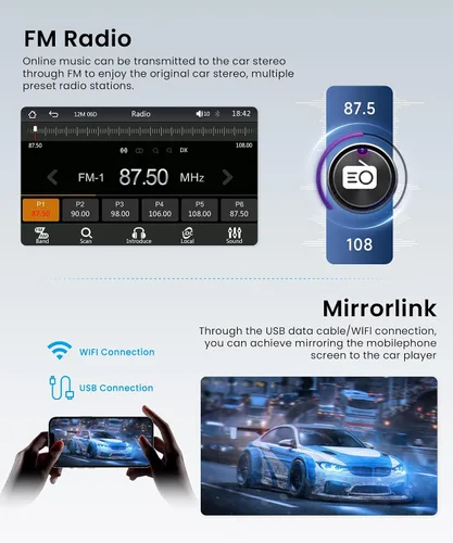 Miniatura 5 de Estéreo de coche doble DIN con CarPlay Android Auto, radio de pantalla táctil de 7 pulgadas, unidad principal universal de 2 DIN Bluetooth 5.0 FM
