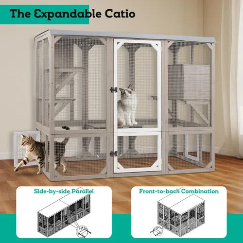 Miniatura 7 de Cercado Catio grande de 118" para gatos al aire libre, recintos para patio de gatos resistentes a la intemperie para múltiples gatos, jaula exterior